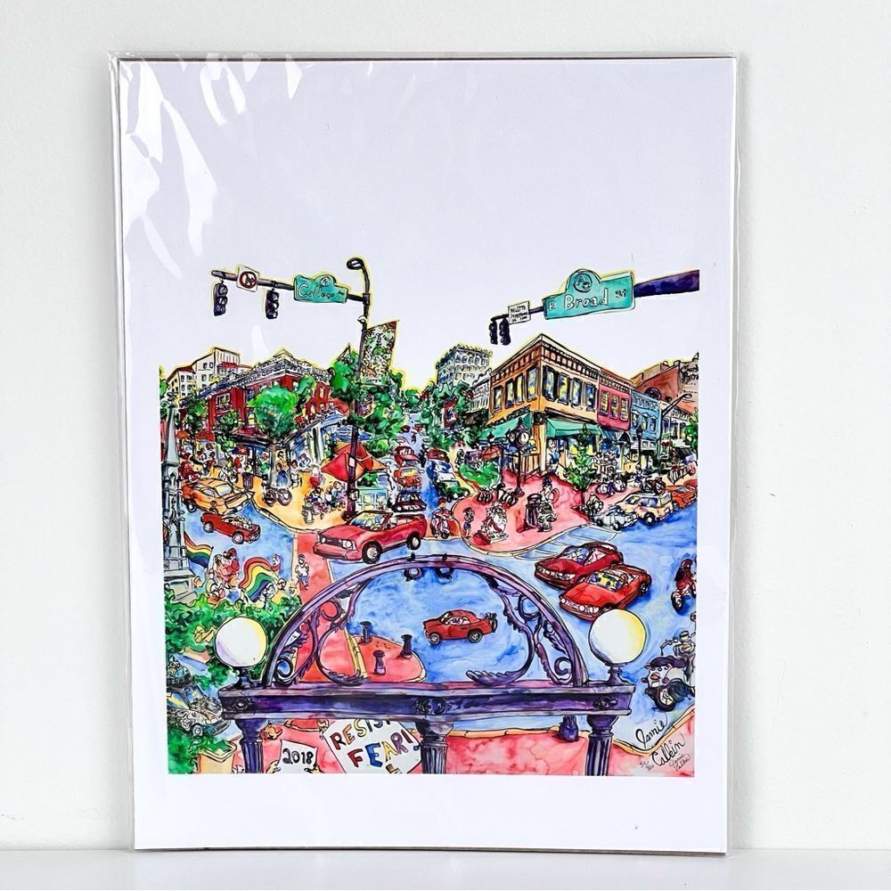 Jamie Calkin  Art Print Downtown Athens Above the Arch